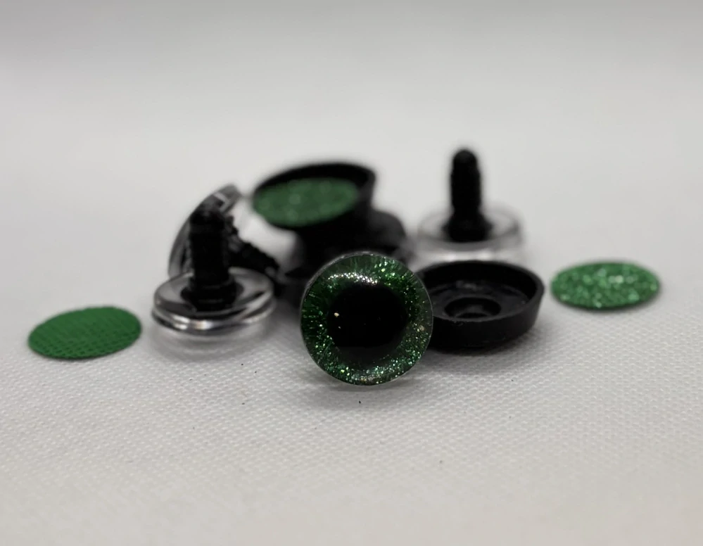 Oči s pojistkou glitrové zelené 20 mm
