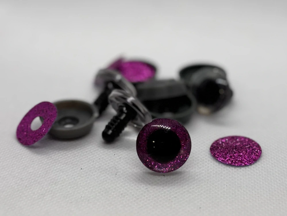 Oči s pojistkou glitrové růžové 20 mm