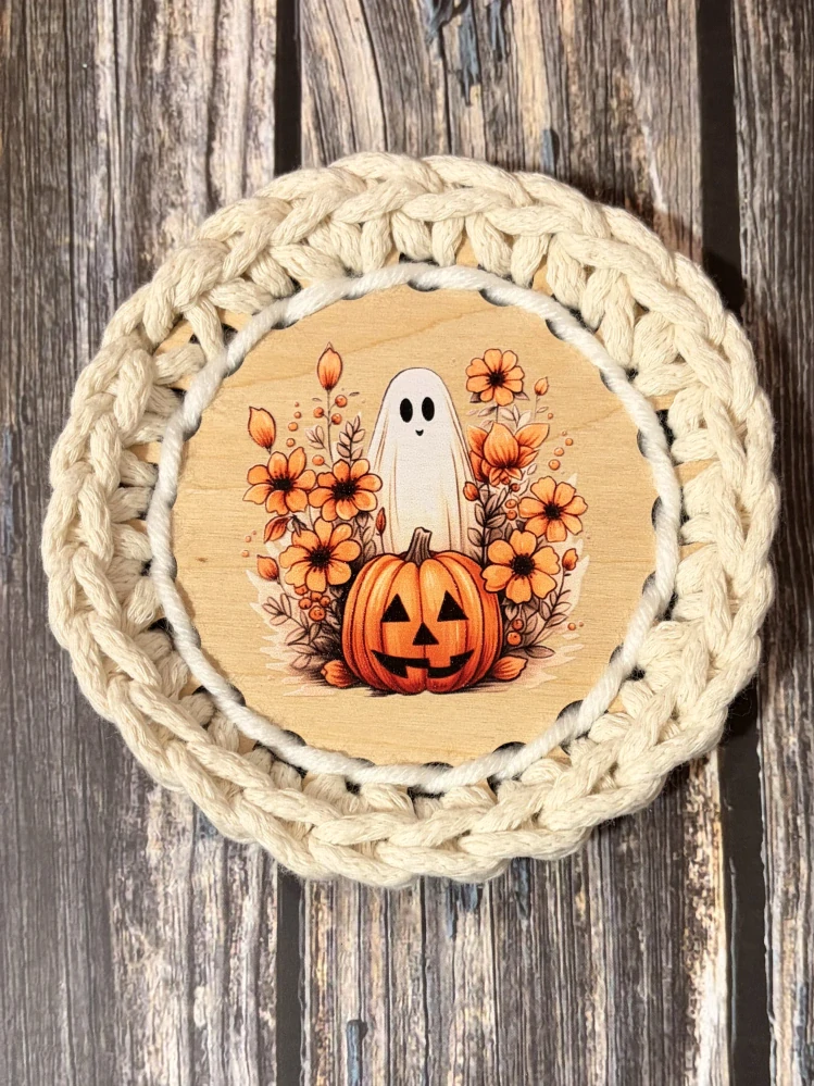 Podtácek malý halloween duch a dýně bílý