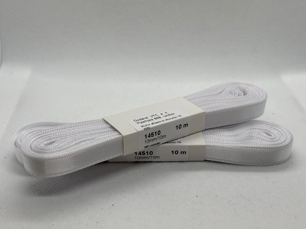 Stuha atlasová oboulící 10 mm/ 10 m 001 bílá