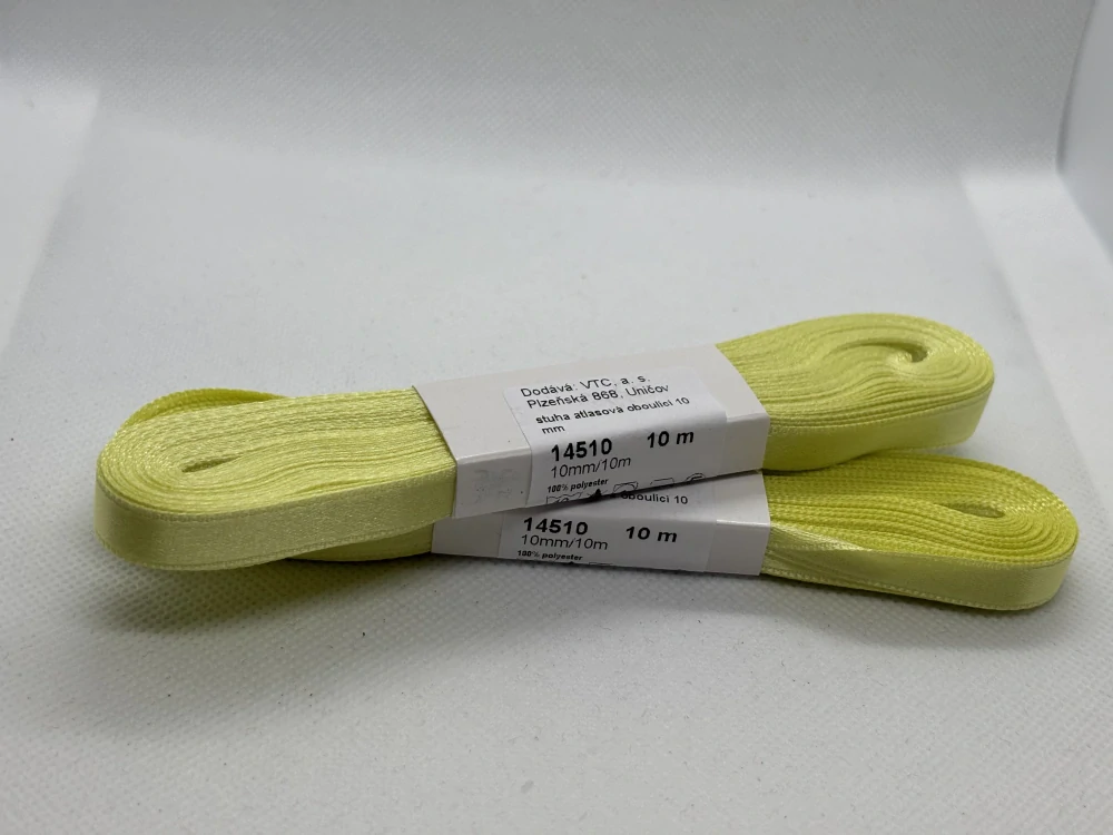 Stuha atlasová oboulící 10 mm/ 10 m 163 světle žlutá