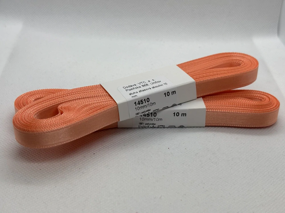 Stuha atlasová oboulící 10 mm/ 10 m 222 lososová