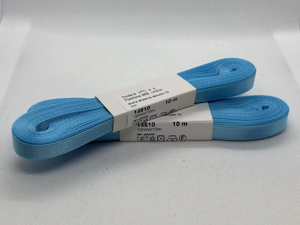 Stuha atlasová oboulící 10 mm/ 10 m 655 tyrkys