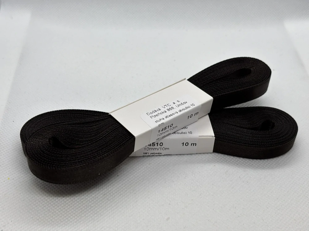 Stuha atlasová oboulící 10 mm/ 10 m 729 tmavě hnědá