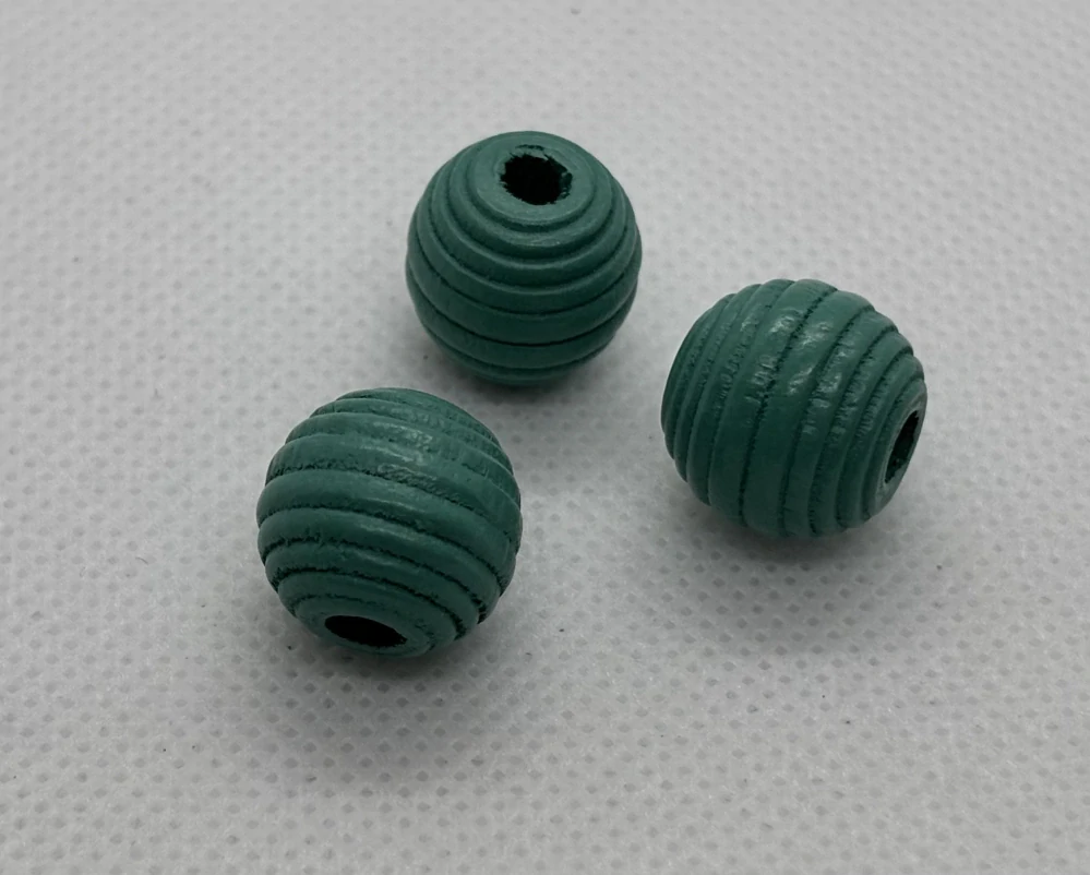 Dřevěný korálek s vroubky 13 mm tmavě tyrkysová