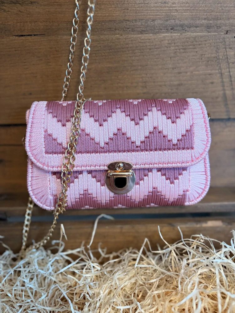 Vyšívaná kabelka 18x10x4,5 cm starorůžová/světle růžová zlaté doplňky