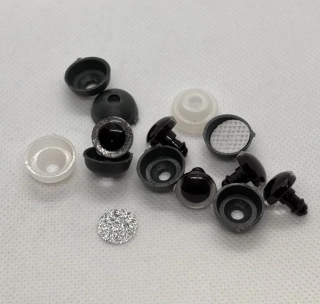 Oči s pojistkou glitrové stříbrné 12 mm