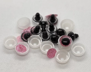 Oči s pojistkou glitrové baby růžová 12 mm