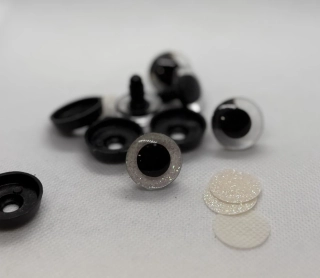 Oči s pojistkou glitrové bílé 20 mm