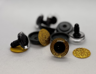 Oči s pojistkou glitrové zlaté 20 mm