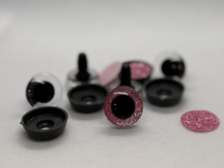 Oči s pojistkou glitrové baby růžové 20 mm
