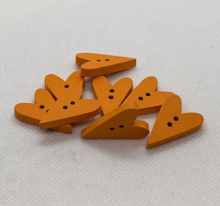 Knoflík srdíčko dřevěné 15x23 mm hořčicová/oranžová