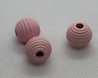 Dřevěný korálek s vroubky 13 mm světle růžová
