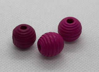 Dřevěný korálek s vroubky 13 mm fuchsiová