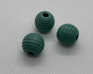 Dřevěný korálek s vroubky 13 mm tmavě tyrkysová