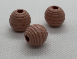 Dřevěný korálek s vroubky 13 mm starorůžová