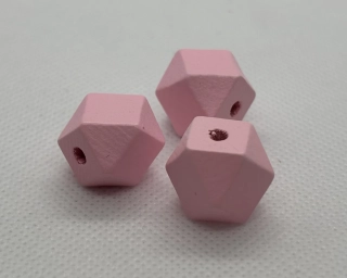Dřevěný korálek diamant 16 mm světle růžová