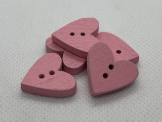 Knoflík srdíčko dřevěné 18x19 mm růžová